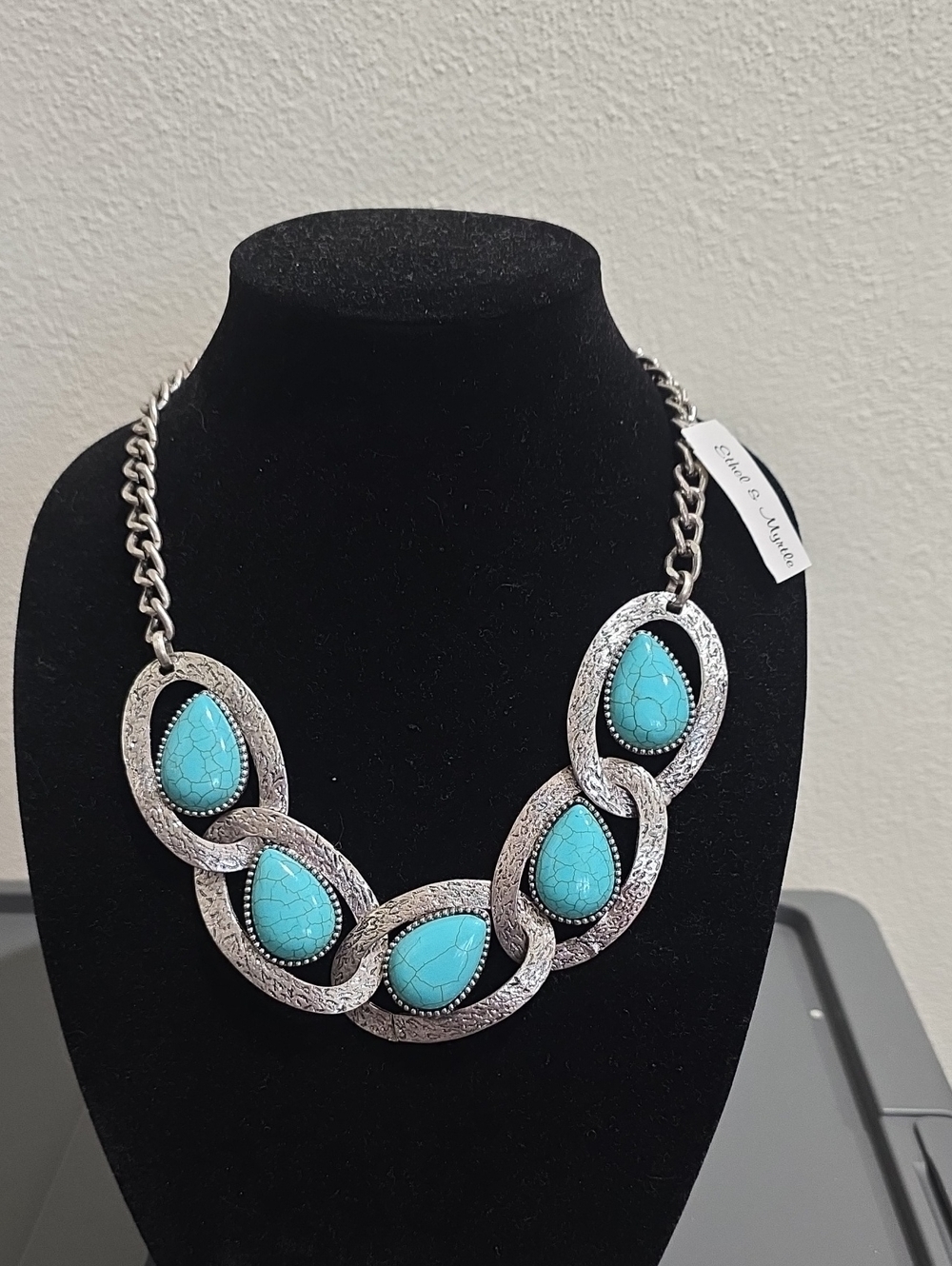NWT Ethel & Myrtle Statement Piece Silver And Turquiose Necklace
